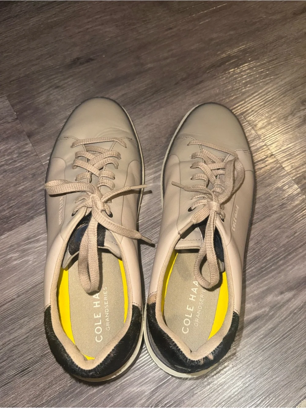 Cole Haan Neutral Leather Sneakers with Yellow Insole Accent